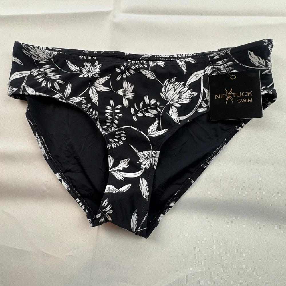 NipTuck Swimsuit Bottom‎ Floral Black White Sz 10 NEW Beach Resort Wear Vacation